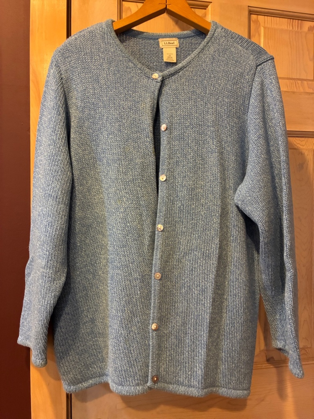 L.L. Bean Sky Blue Heather Women's Button-Front Cardigan